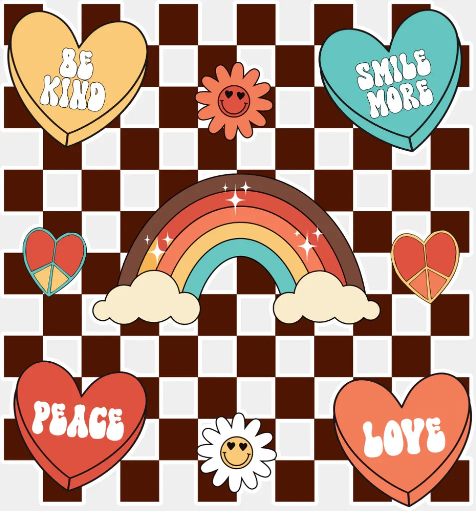 Be Kind Smile More Peace Love - Good Vibes DTF Transfer Adult Unisex - S & M (10’’) / Light Color Design (See Imaging)