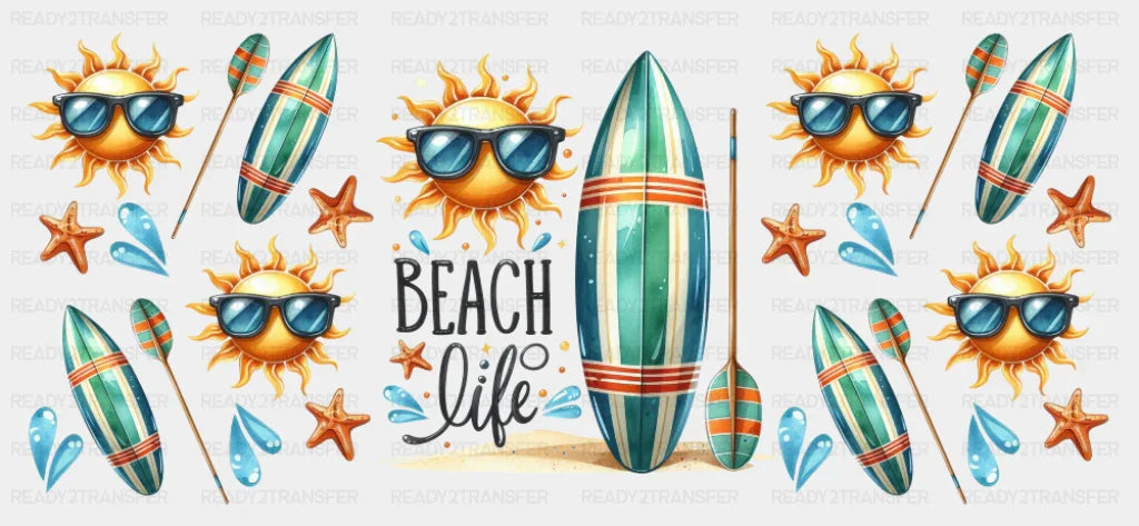 Beach Life Surf Boards - Summer Cup Wrap UV Sticker Permanent UV DTF Decal