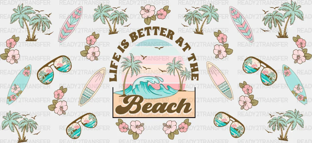 Beach Surf Board Design - Summer Cup Wrap Uv Sticker Permanent Dtf Decal