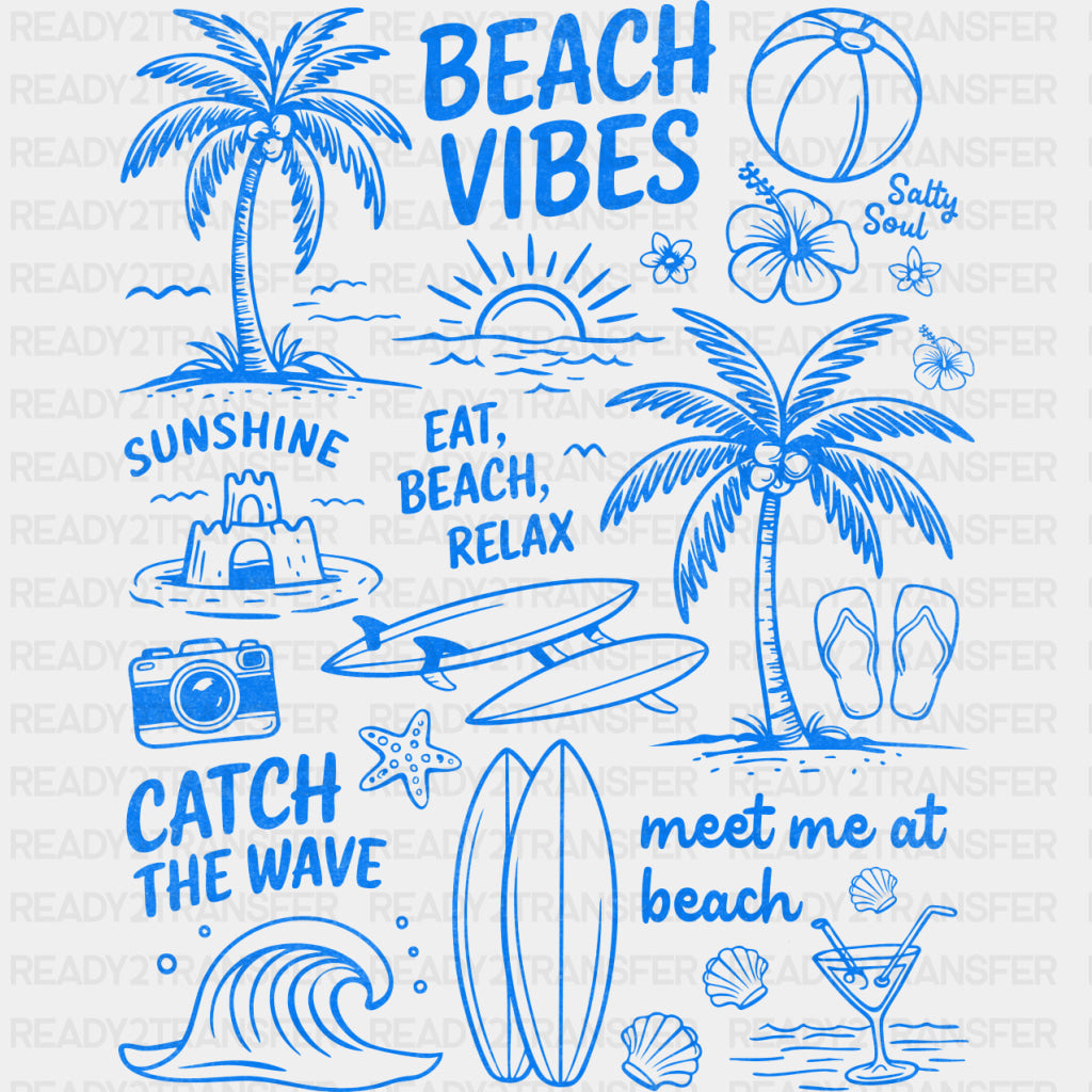 Beach Vibes, Blue Design - Surfing DTF Transfers ready2transfer