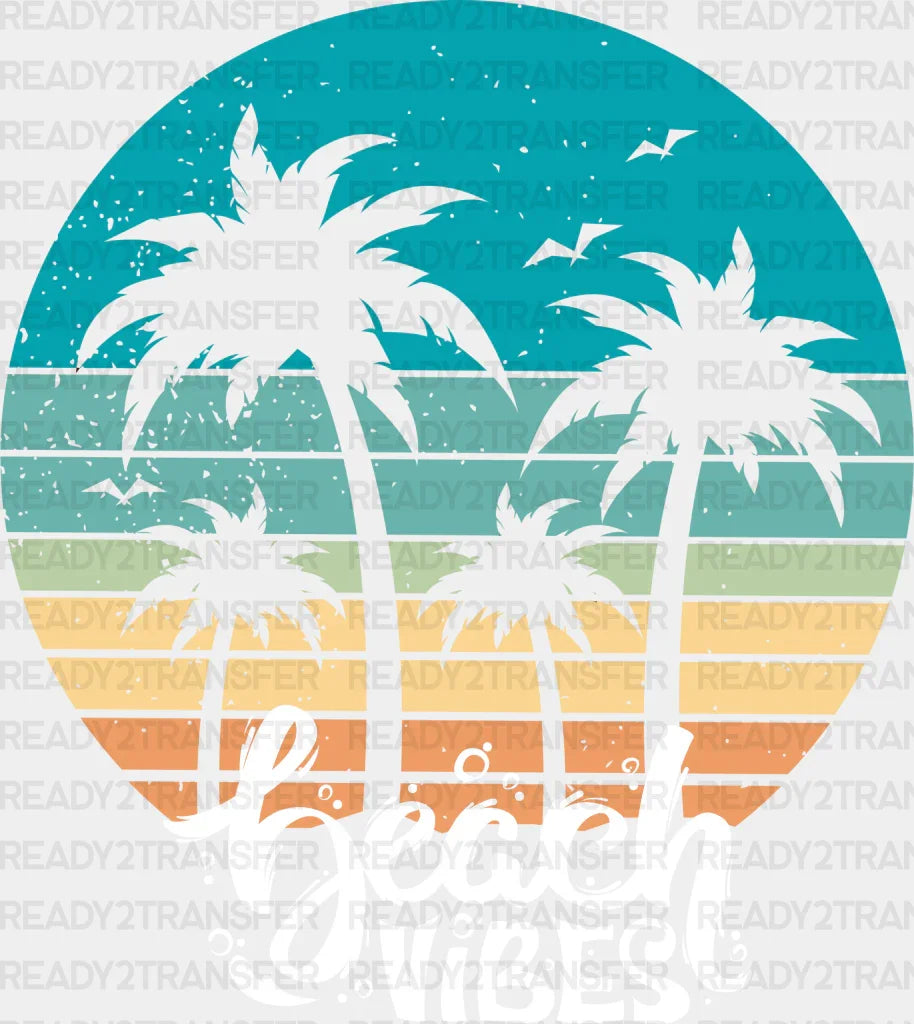 Beach Vibes Palms Summer Dtf Transfer Adult Unisex - S & M (10’) / White