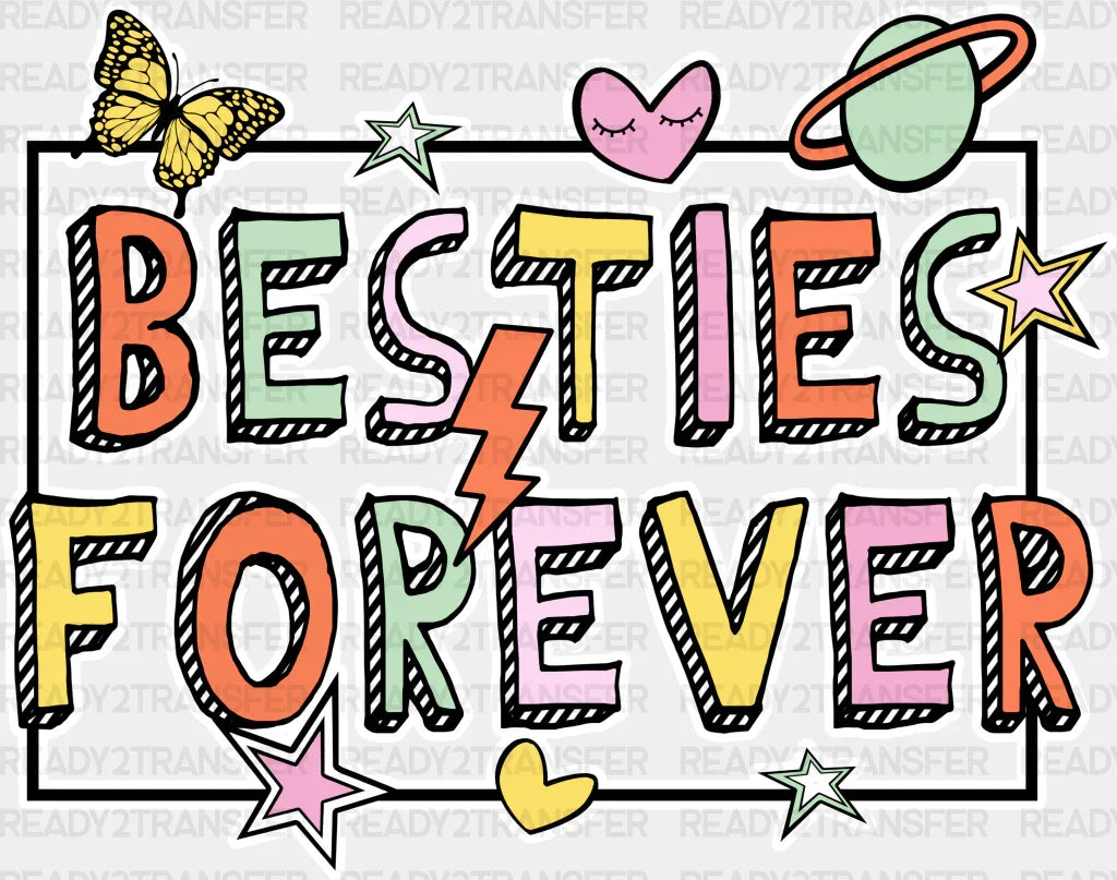 Besties Forever Cardboard Design - Best Friends Dtf Transfer Adult Unisex S & M (10’’) / Light