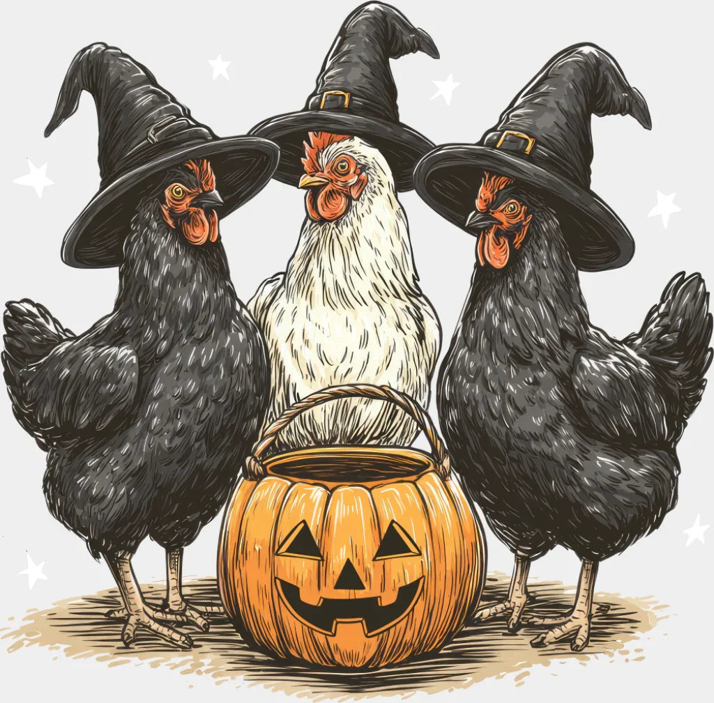 Black And White Roosters Halloween DTF Transfer Adult Unisex S & M (10’’) / Light Color Design (See Imaging)