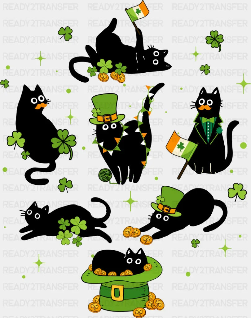 Black Cats Clovers - St. Patrick's Day DTF Transfer ready2transfer Dark Color Design (See Imaging)