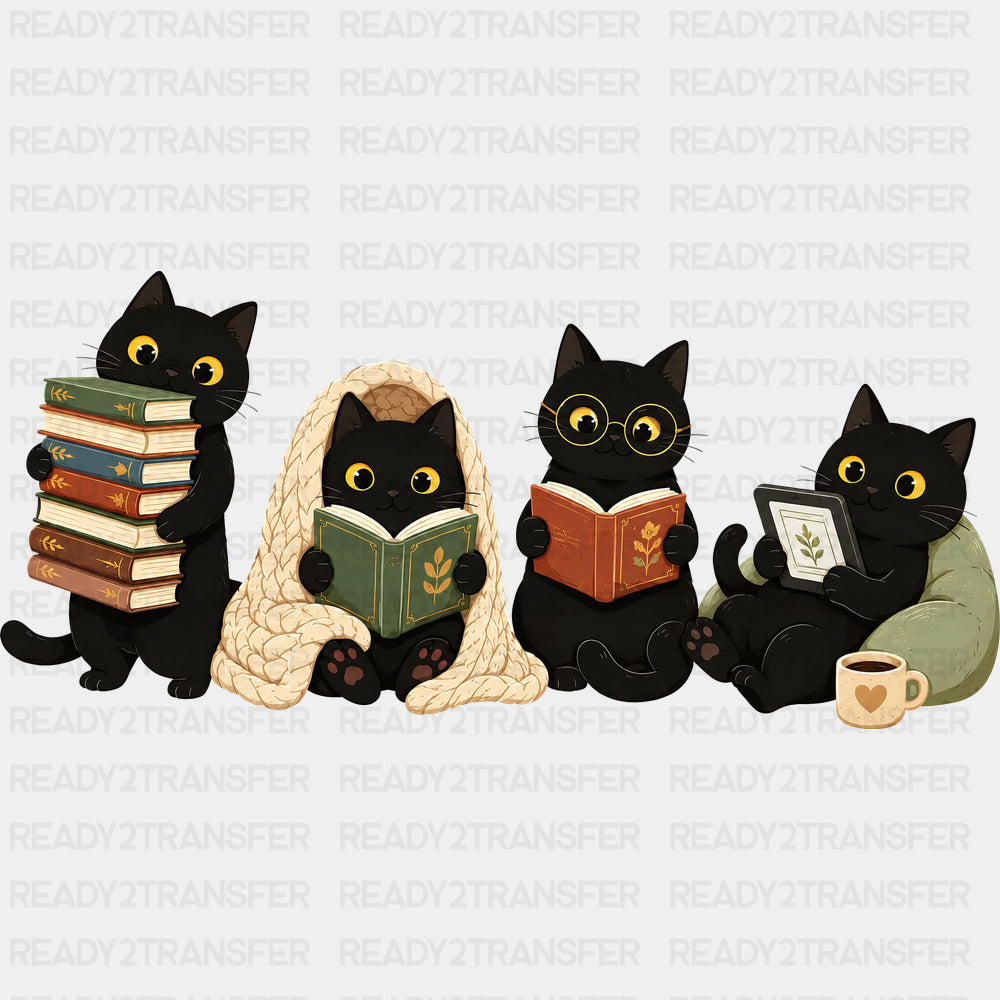 Black Cats Reading - Reading DTF Transfers - Adult Unisex - S & M (10’’) / Dark Color Design (See Imaging)