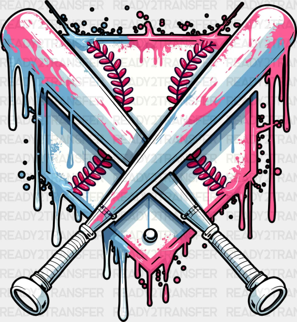 Blue And Pink Baseball Bats - Dtf Transfer Adult Unisex S & M (10’’) / Dark Color Design (See