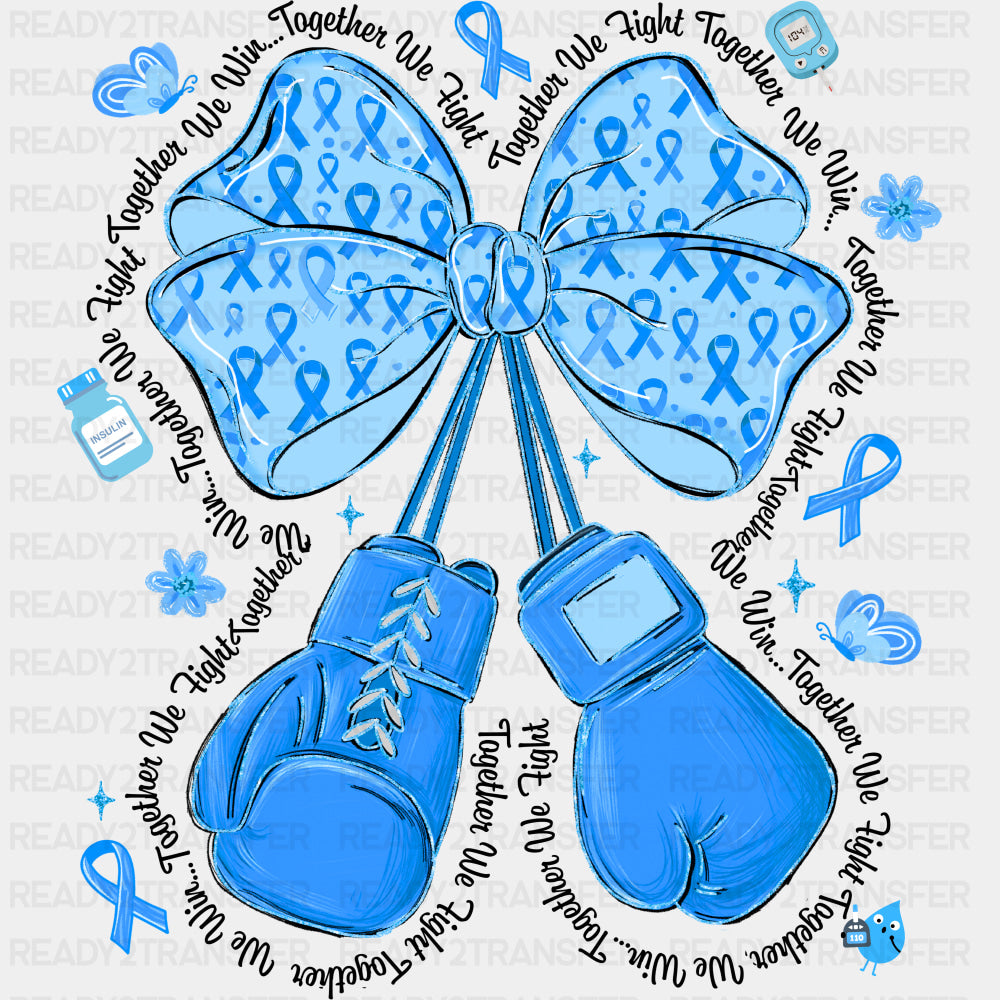 Blue Boxing Gloves & Ribbon - Diabetes DTF Transfers ready2transfer Dark Color Design (See Imaging)