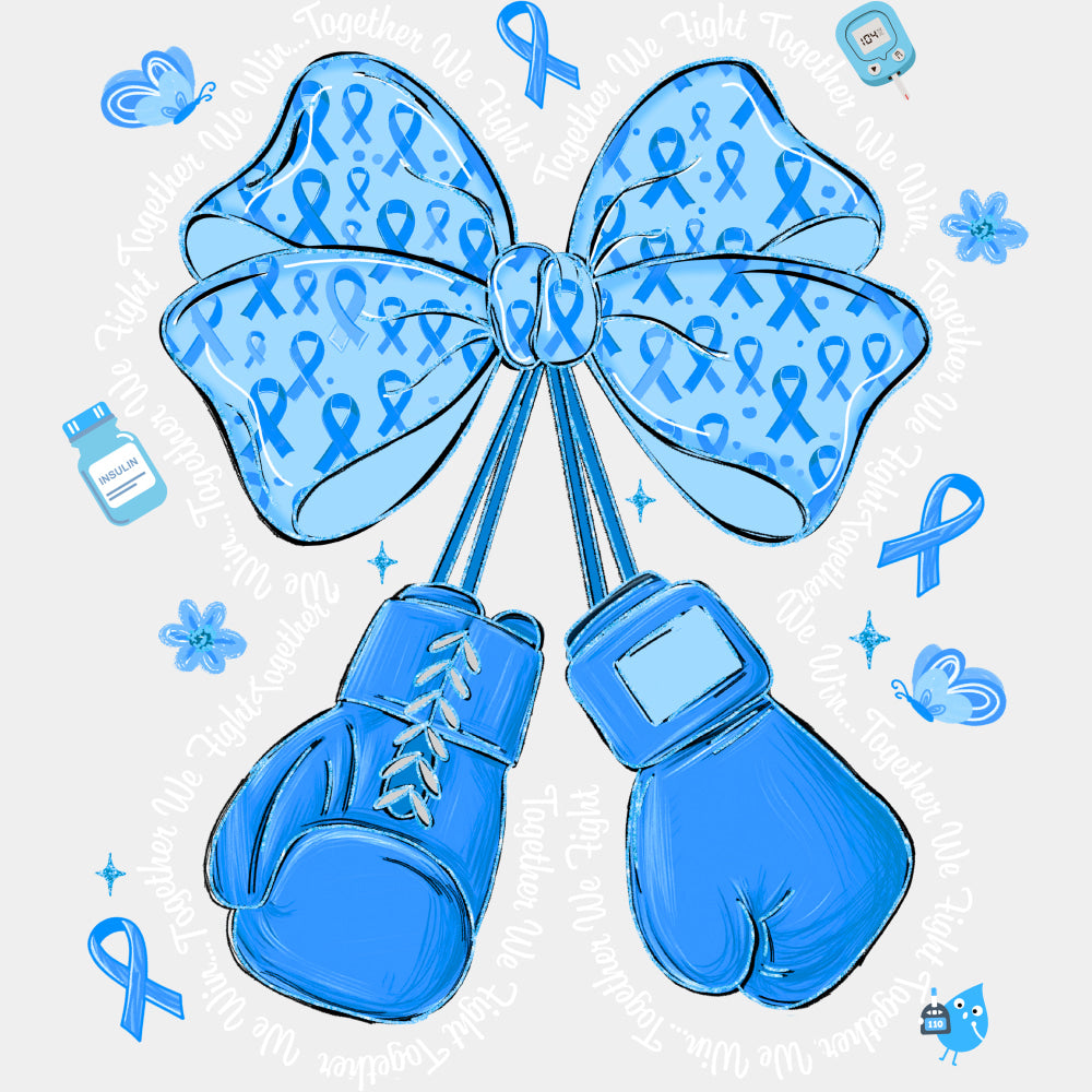 Blue Boxing Gloves & Ribbon - Diabetes DTF Transfers ready2transfer Light Color Design (See Imaging)