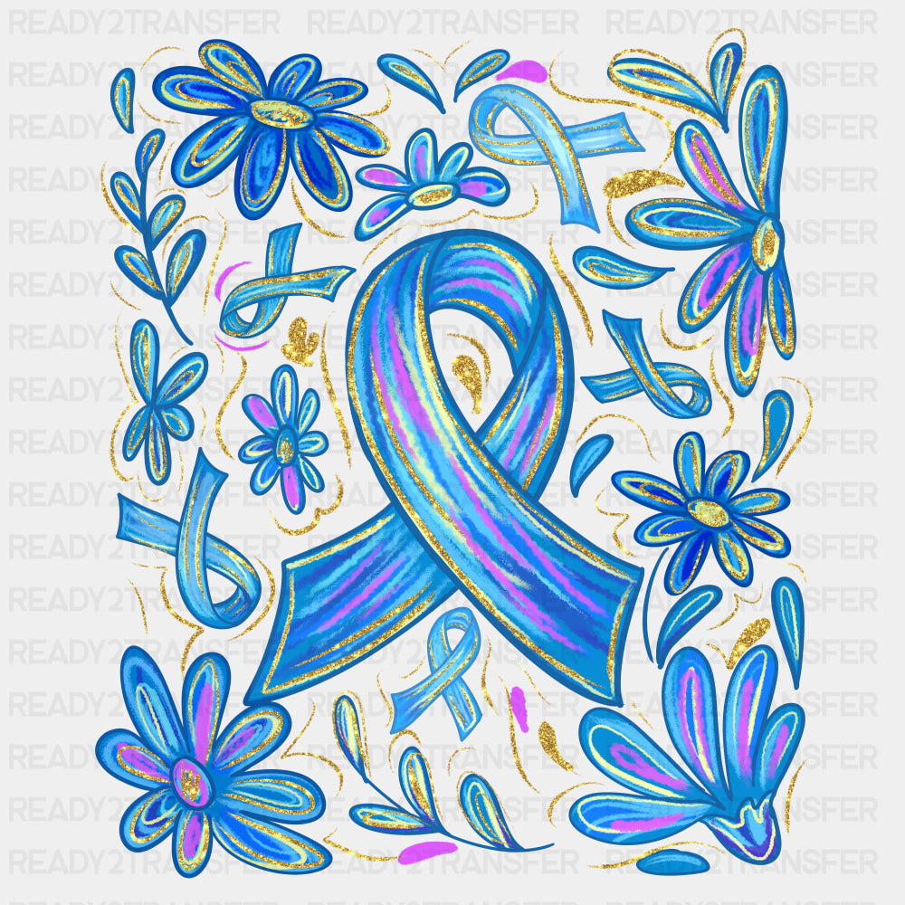 Blue Ribbon & Flowers - Diabetes DTF Transfers ready2transfer