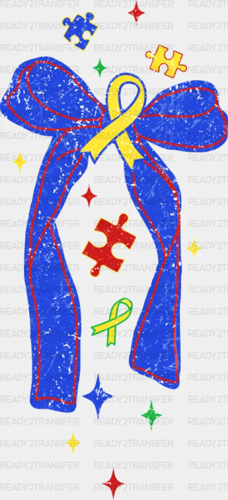 Blue Ribbon Jigsaw Design - Autism Awareness Dtf Transfer