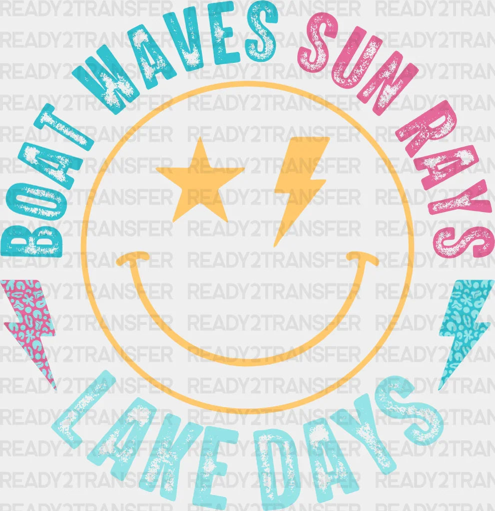 Boat Waves Sun Rays Lake Days Smiley Design - Boating Dtf Heat Transfer