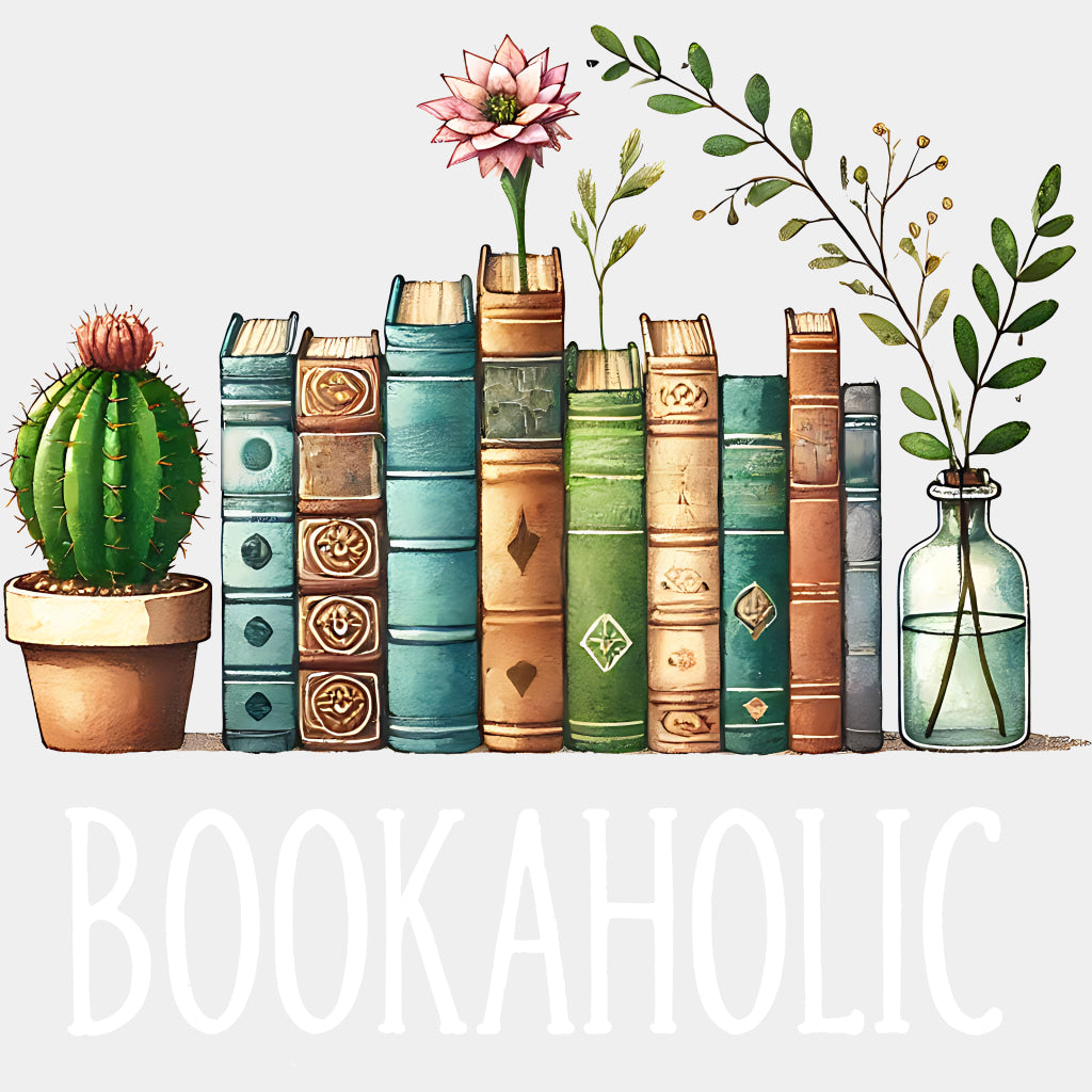 Bookaholic, Books & Cactus - Reading DTF Transfers ready2transfer Light Color Design (See Imaging)