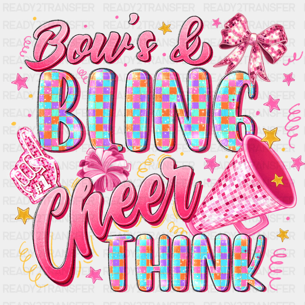 Bows & Bling It's A Cheer Thing, Cyan & Pink - Cheerleading DTF Transfers ready2transfer