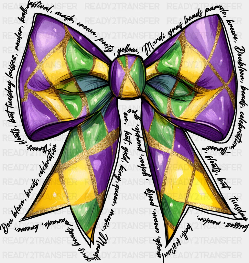 Bowtie - Mardi Gras DTF Transfer Adult Unisex - S & M (10’’) / Dark Color Design (See Imaging)