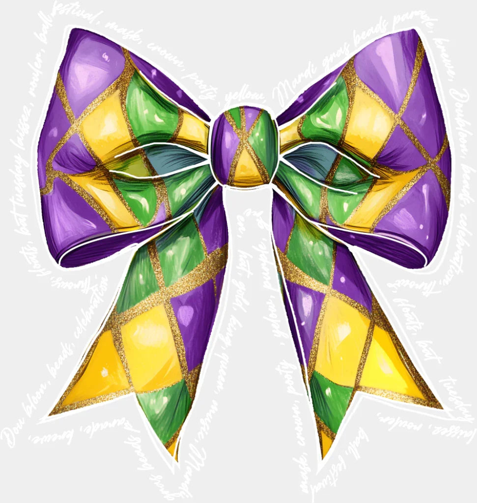 Bowtie - Mardi Gras DTF Transfer Adult Unisex - S & M (10’’) / Light Color Design (See Imaging)