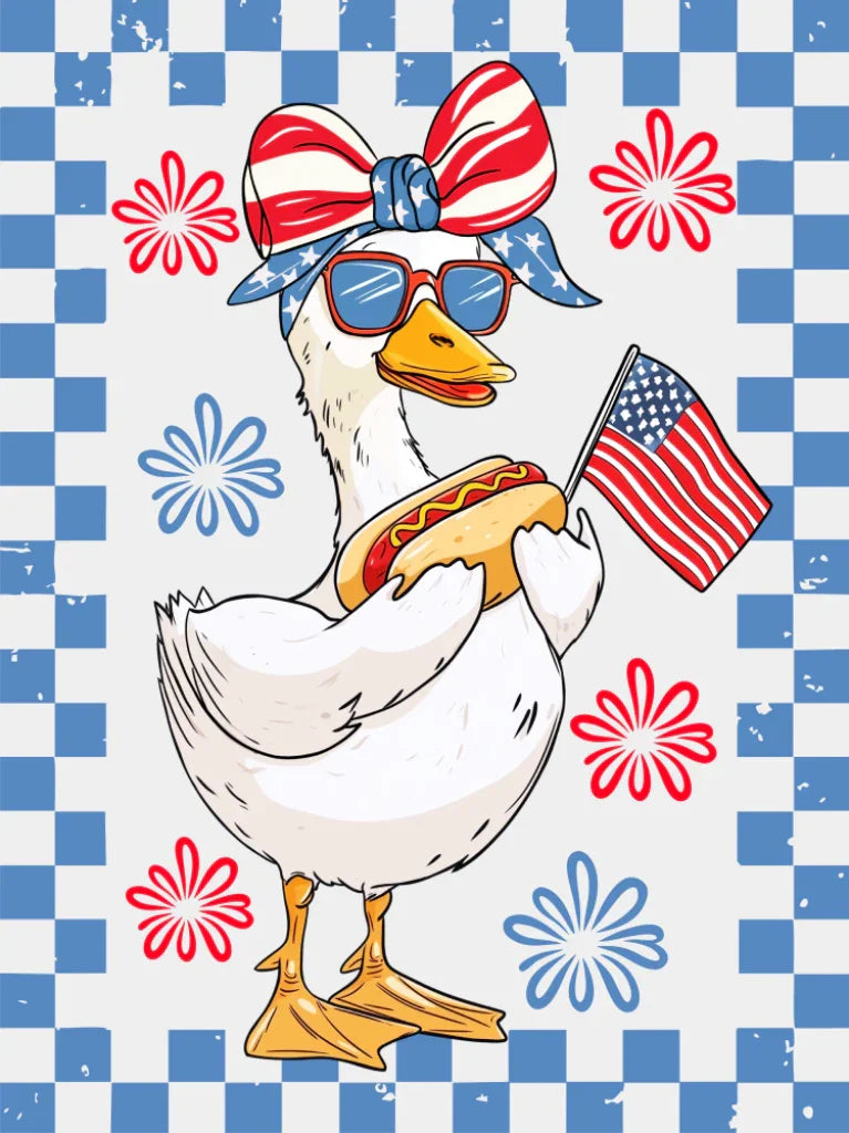 Boy & Girl Goose Hot Dog Blue Design - 4th Of July DTF Transfer Adult Unisex - S & M (10’’) / Girl Design (See Imaging)