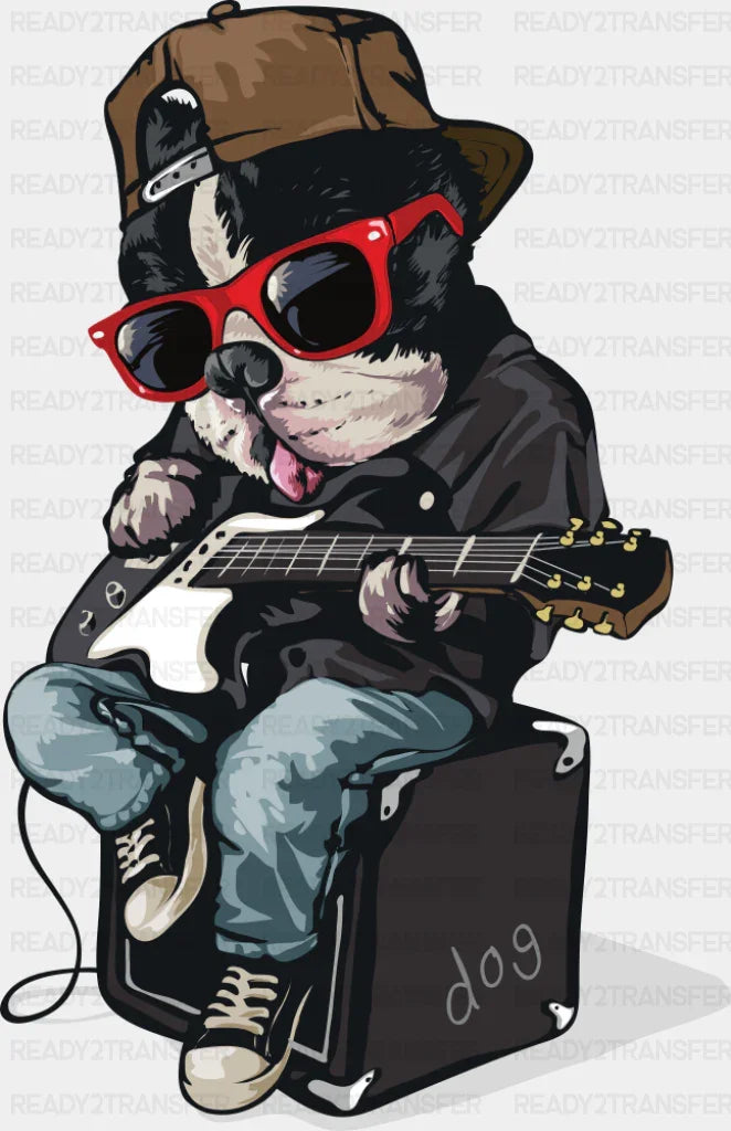 Bulldog Playing Guitar - Dogs DTF Transfer