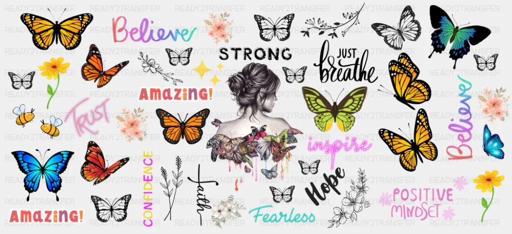 Butterflies - Mental Health Cup Wrap UV Sticker Permanent UV DTF Decal