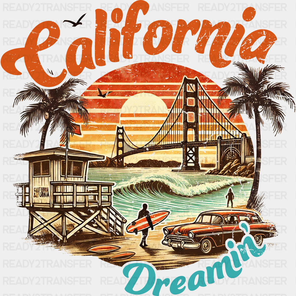 California Dreamin' - Surfing DTF Transfers ready2transfer Dark Color Design (See Imaging)
