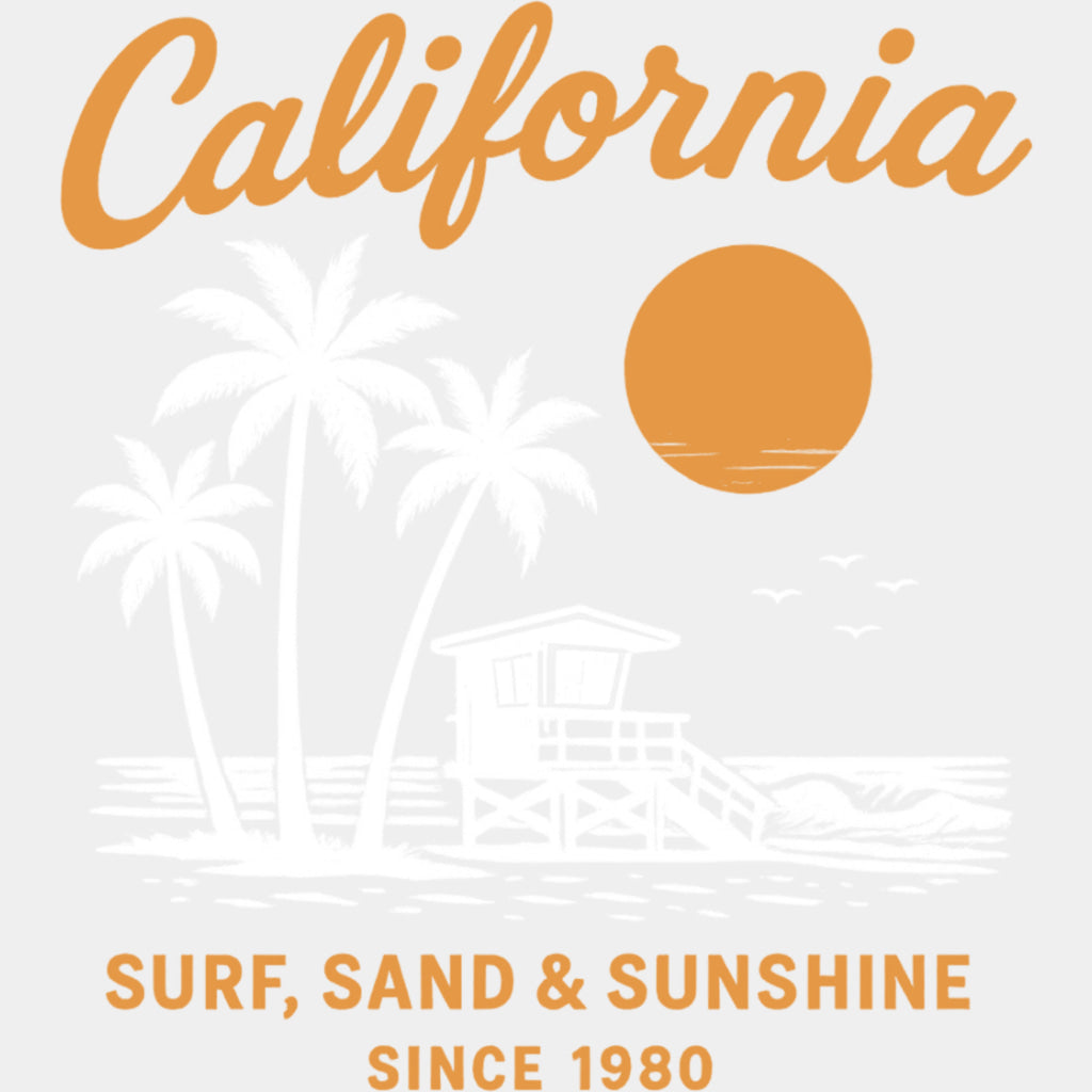 California, Surf Sand & Sunshine - Surfing DTF Transfers ready2transfer Light Color Design (See Imaging)