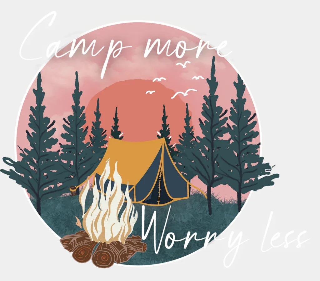 Camp More Worry Less - Camping DTF Transfer Adult Unisex - S & M (10’’) / Light Color Design (See Imaging)