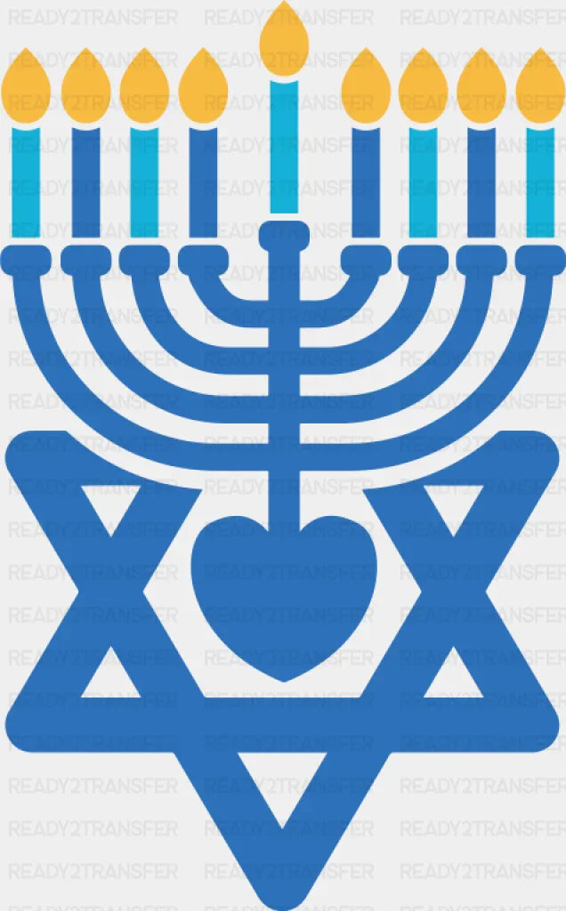 Candles Star Heart - Hanukkah DTF Transfer