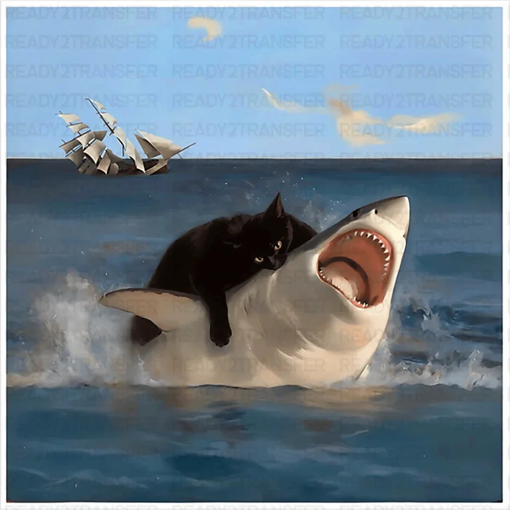 Cat Biting Shark - Cats DTF Transfer