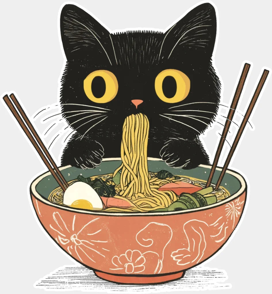 Cat Ramen Bowl - Cats DTF Transfer Adult Unisex - S & M (10’’) / Light Color Design (See Imaging)