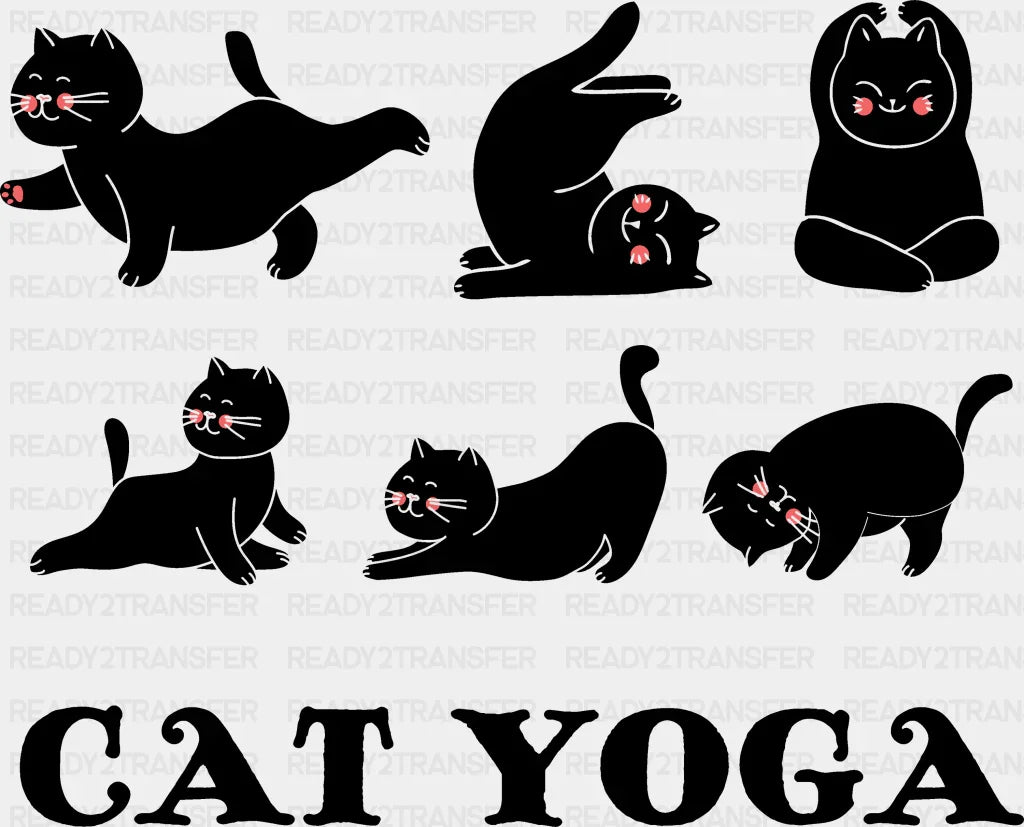 Cat Yoga - Dtf Heat Transfer Adult Unisex S & M (10’’) / Black