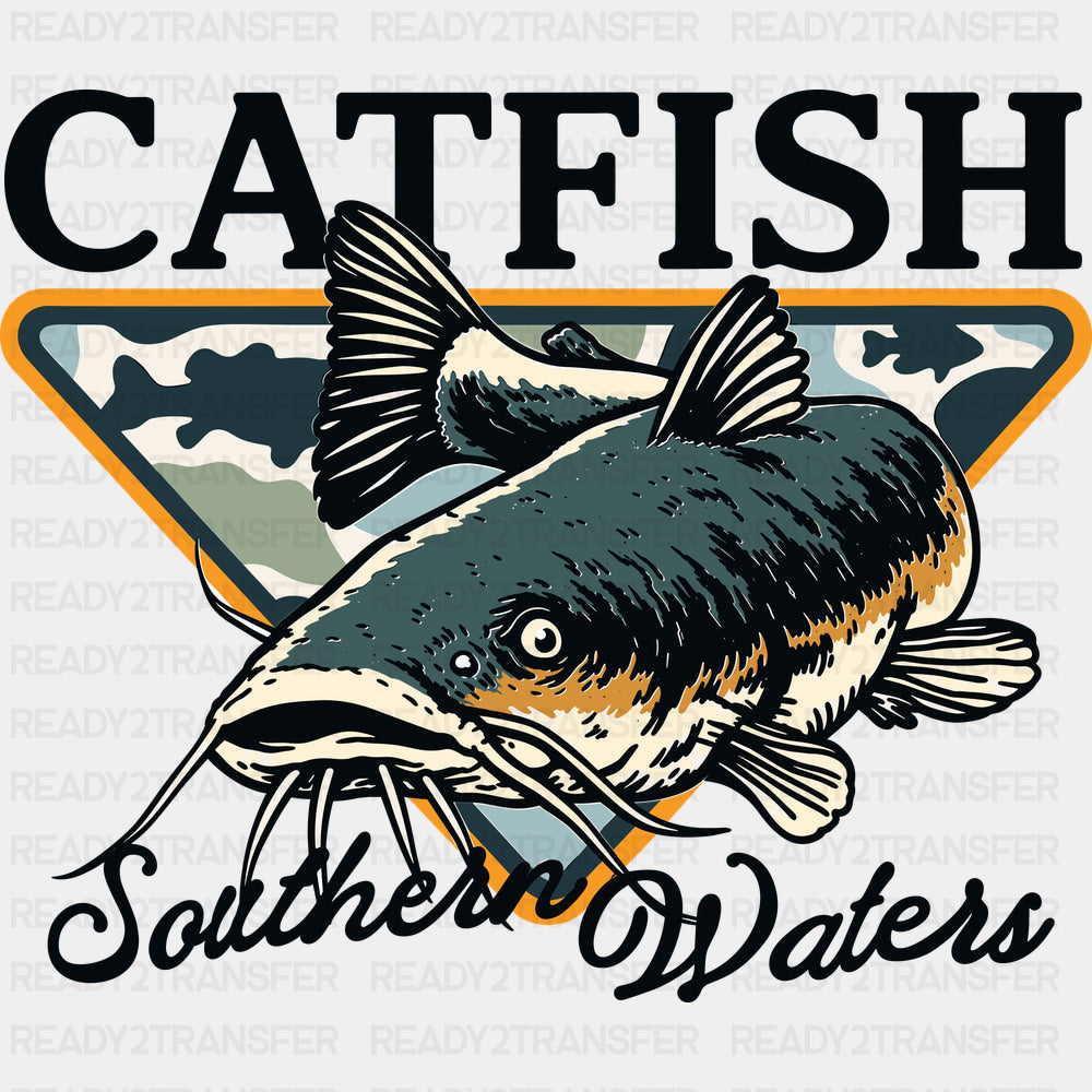 Catfish Southern Waters - Fishing DTF Transfers - Adult Unisex - S & M (10’’) / Dark Color Design (See Imaging)