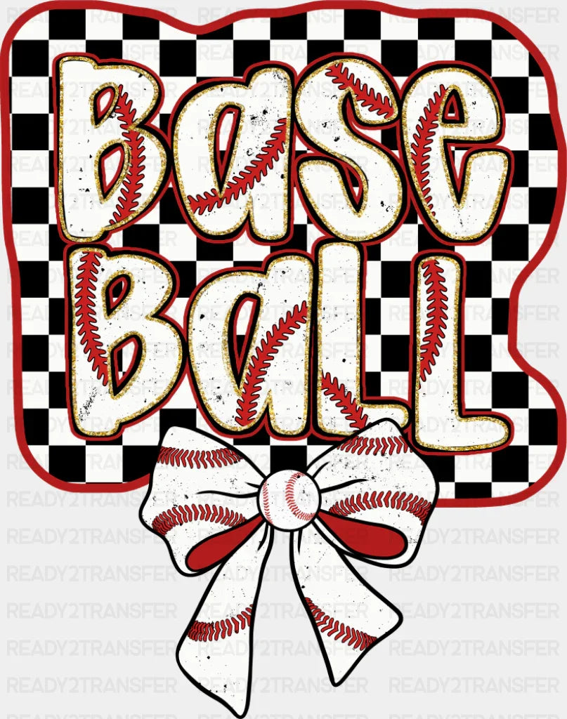 Checkered Baseball Ribbon Design - Baseball DTF Transfer ready2transfer