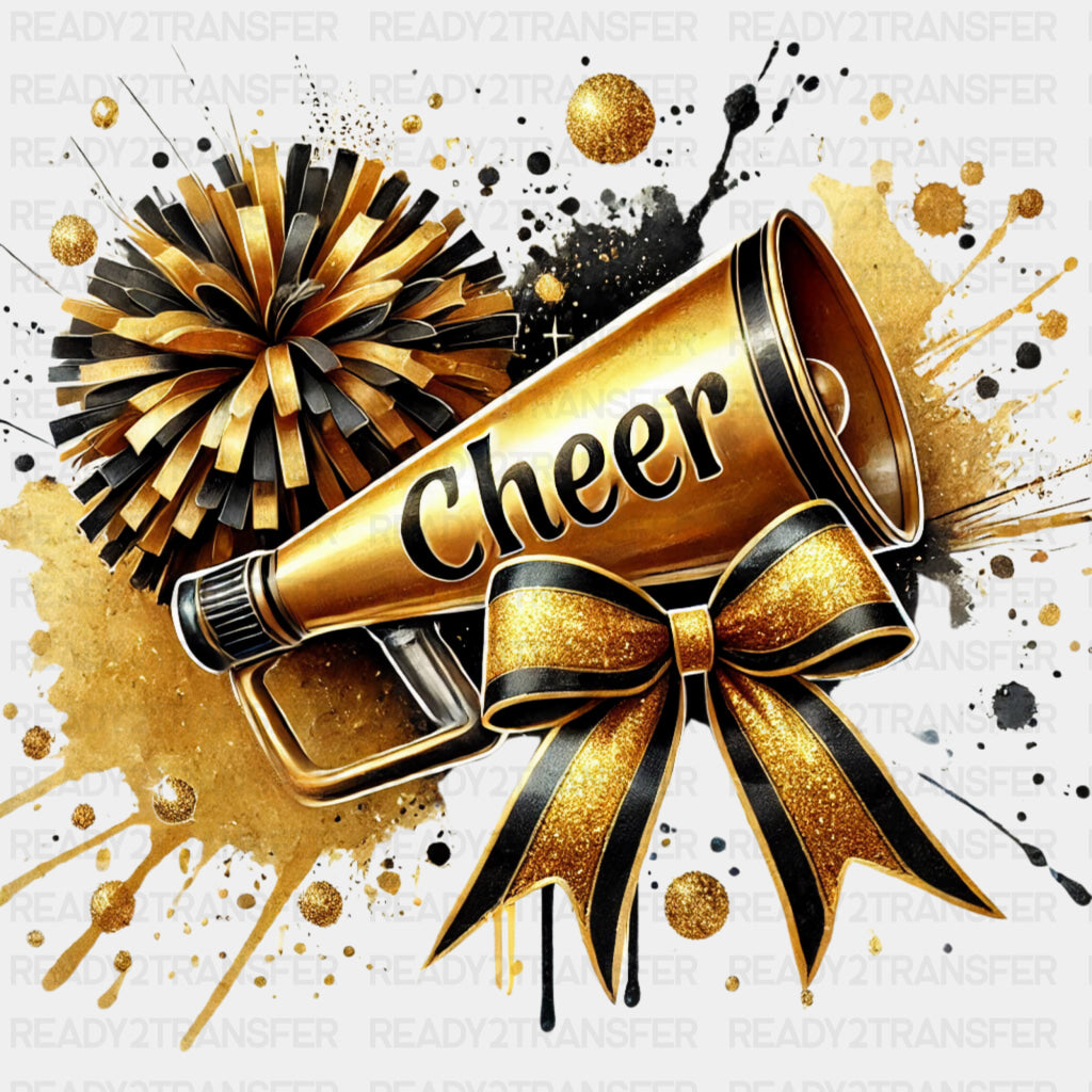 Cheer Black & Gold Megaphone - Cheerleading DTF Transfers ready2transfer