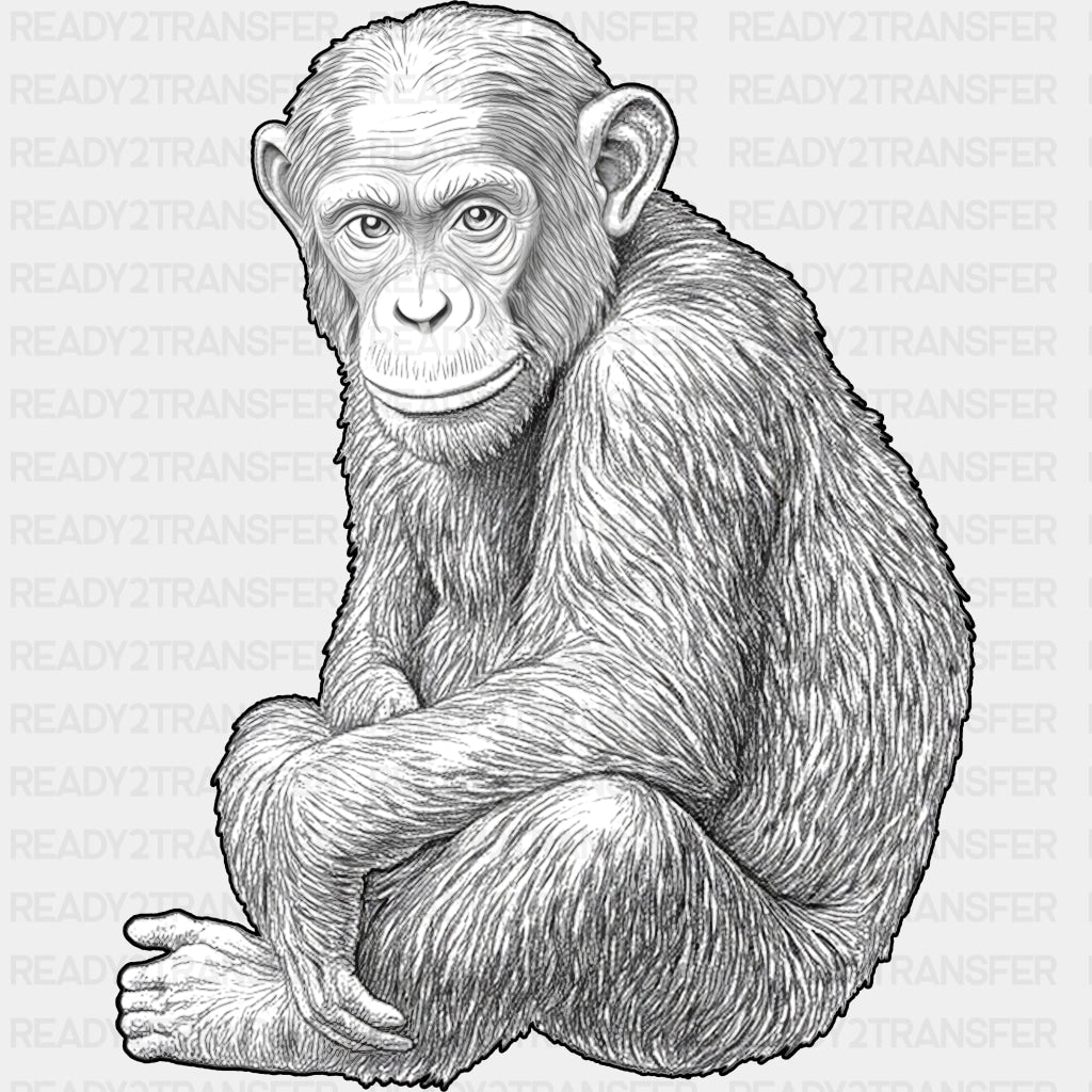 Chimpanzee B&W - Animals DTF Transfers - Adult Unisex - S & M (10’’) / Dark Color Design (See Imaging)