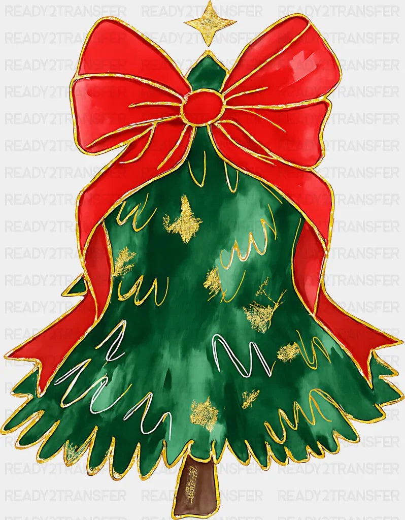 Christmas Tree Red Ribbon - Christmas DTF Transfer