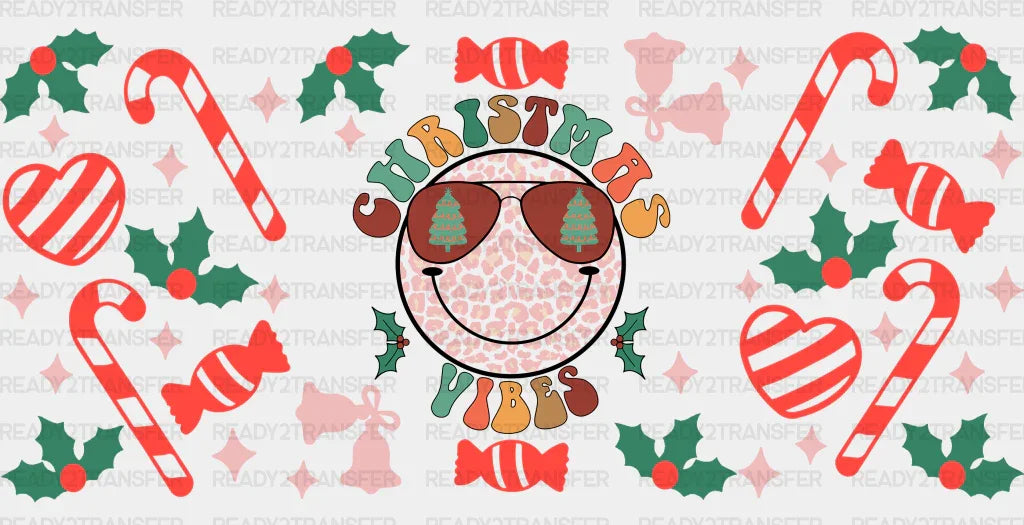 Christmas Vibes Smiley - Cup Wrap Uv Sticker Permanent Dtf Decal