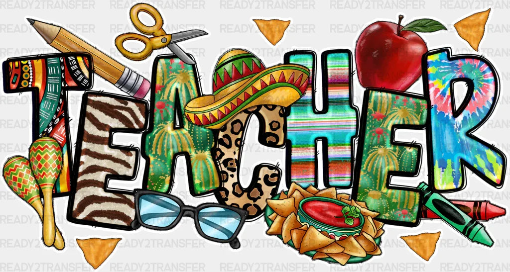 Cinco De Mayo Teacher Design - Teachers Dtf Heat Transfer Adult Unisex S & M (10’’) / White