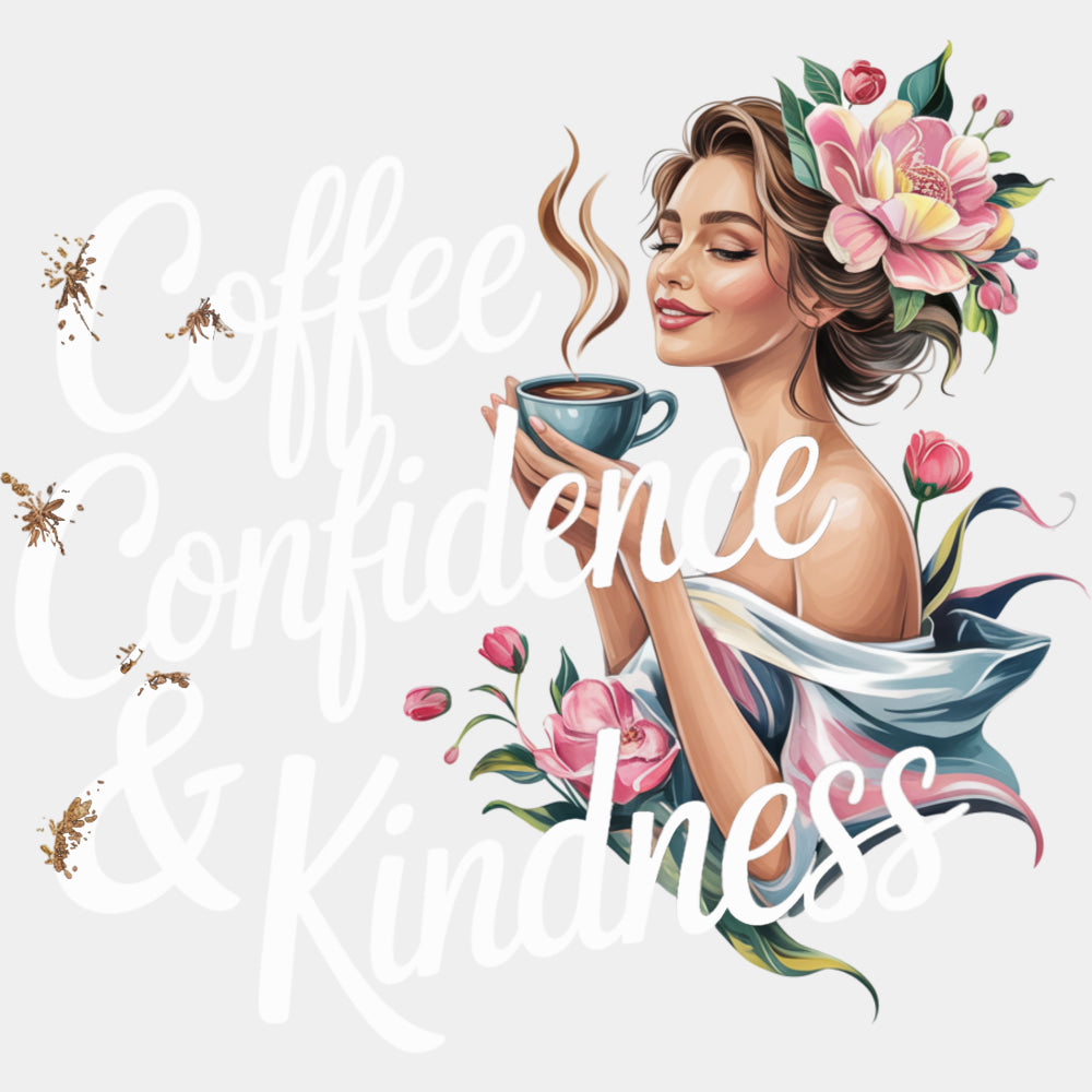 Coffee Confidence & Kindness B&W - Quotes DTF Transfers ready2transfer Light Color Design (See Imaging)