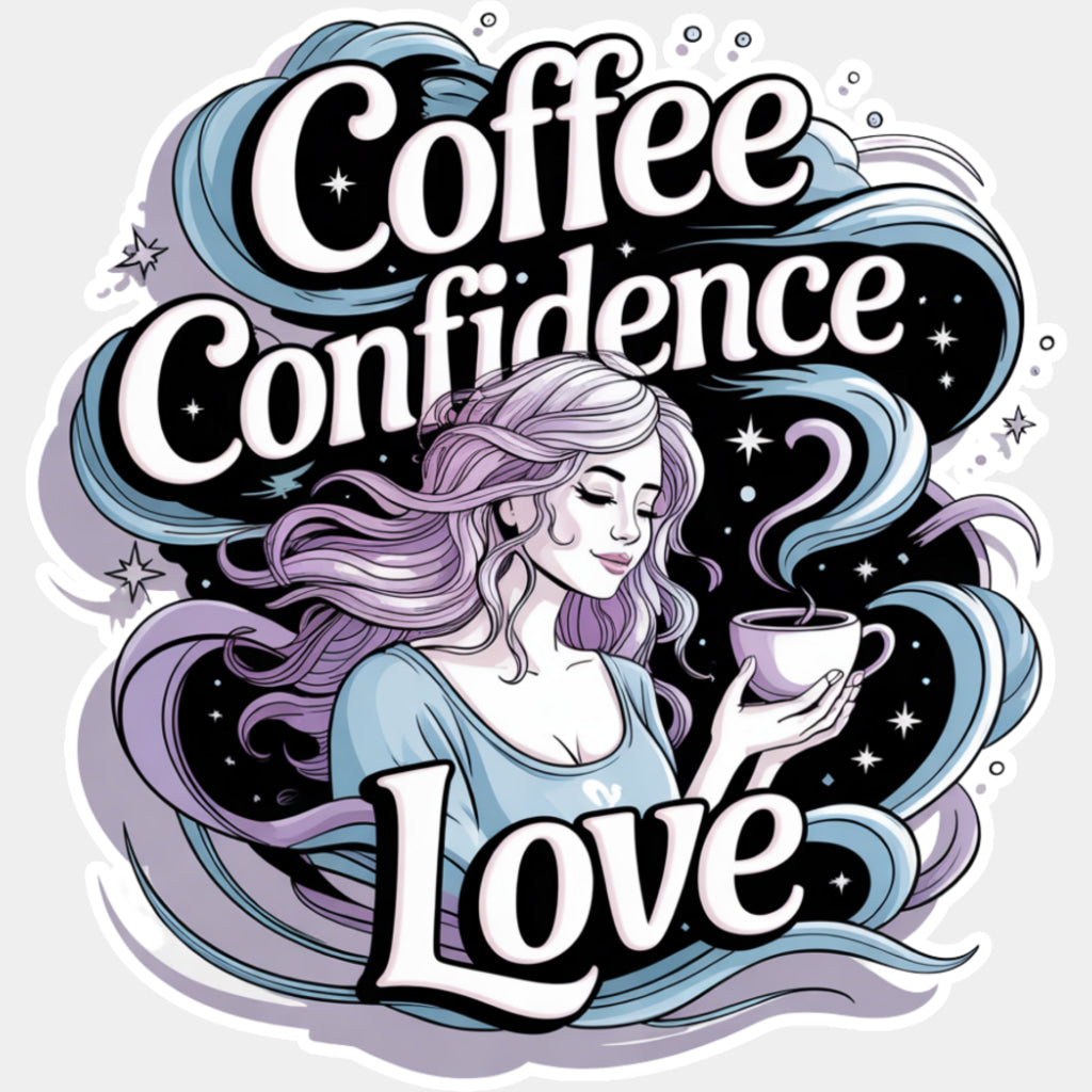Coffee Confidence Love, Girl - Quotes DTF Transfers ready2transfer Light Color Design (See Imaging)