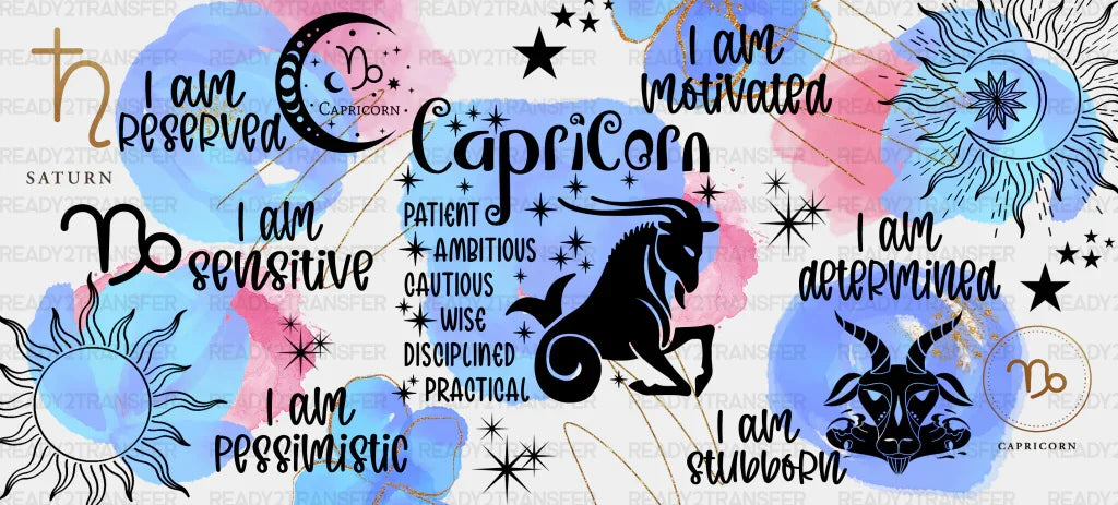 Colorful Capricorn Sign - Zodiac Cup Wrap Uv Sticker Permanent Dtf Decal