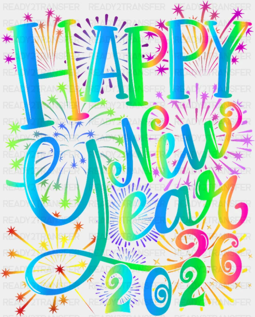 Colorful Fireworks Happy New Year 2026 - New Year DTF Transfer