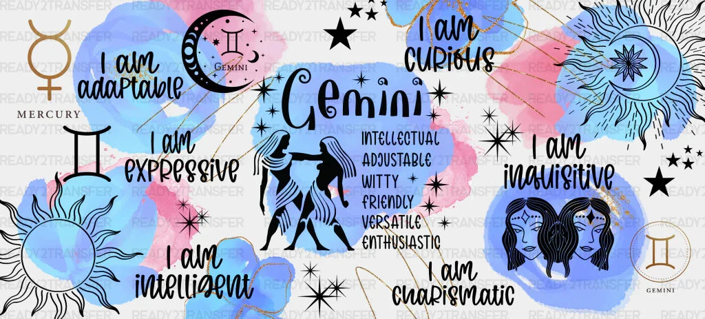 Colorful Gemini Sign - Zodiac Cup Wrap Uv Sticker Permanent Dtf Decal