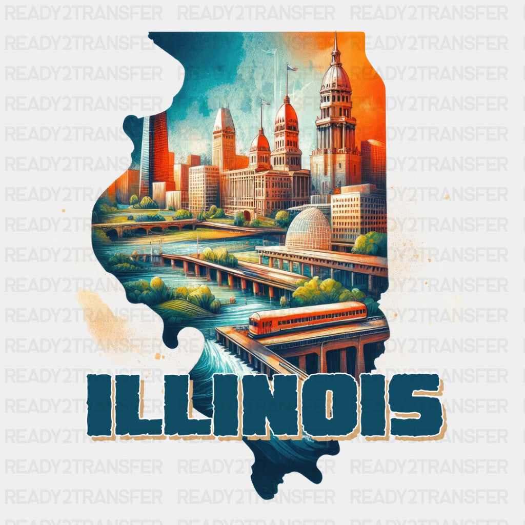 Colorful Illinois State Design - State & Cities DTF Heat Transfer ready2transfer