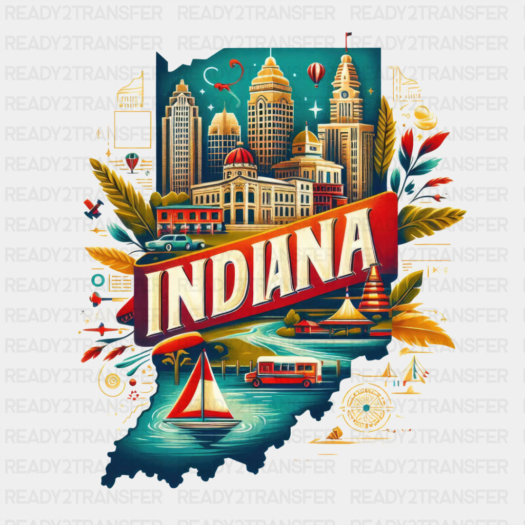 Colorful Indiana State Design - State & Cities DTF Heat Transfer ready2transfer