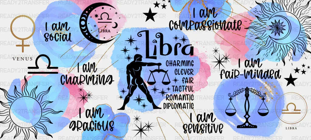 Colorful Libra Sign - Zodiac Cup Wrap Uv Sticker Permanent Dtf Decal