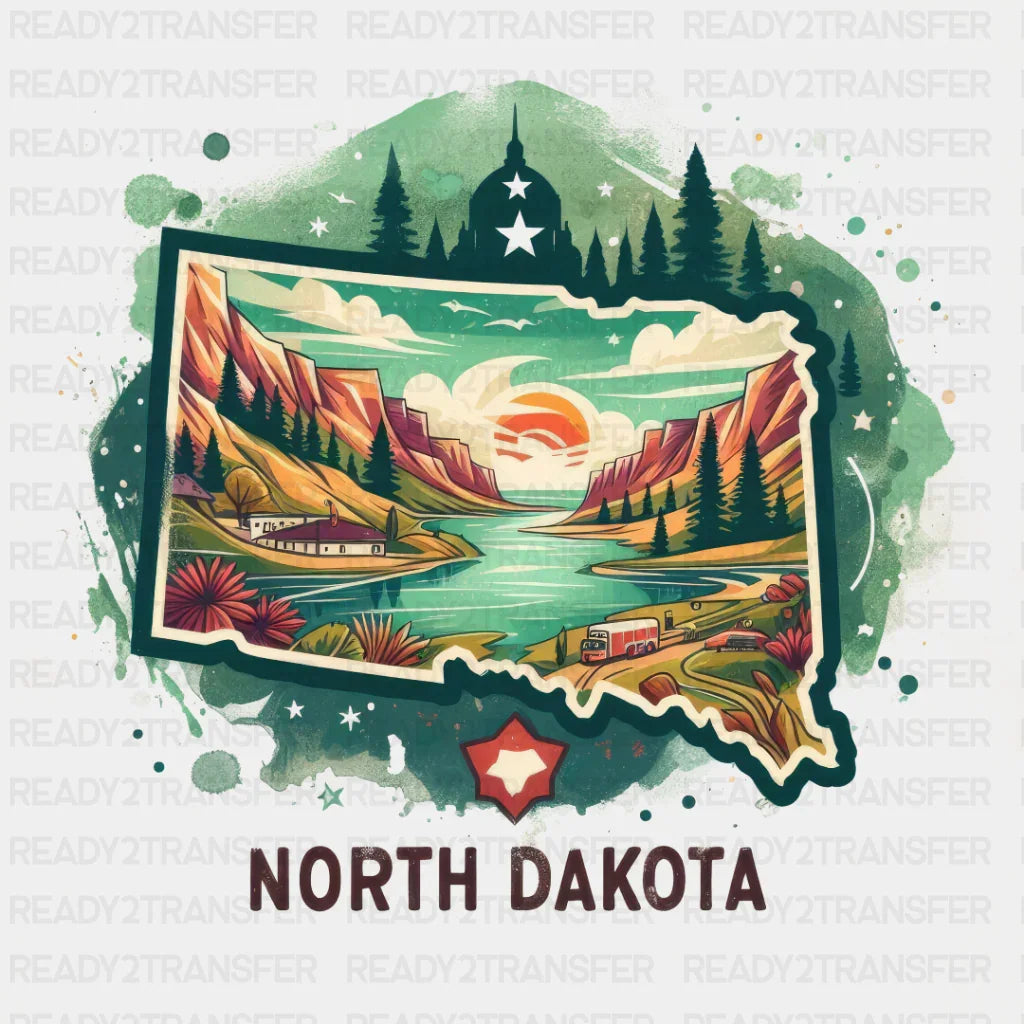 Colorful North Dakota State Design - & Cities Dtf Heat Transfer