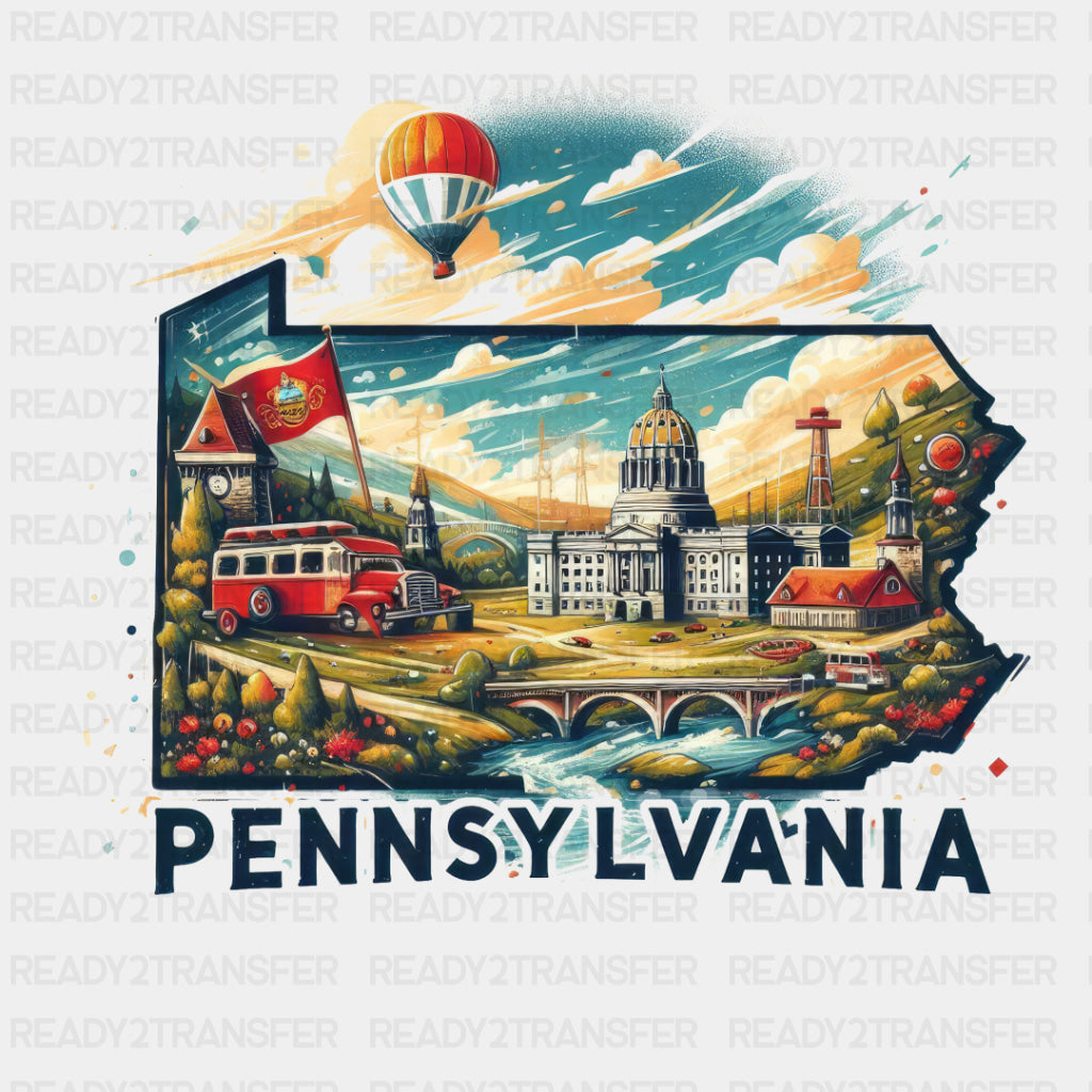 Colorful Pennsylvania State Design - State & Cities DTF Heat Transfer ready2transfer