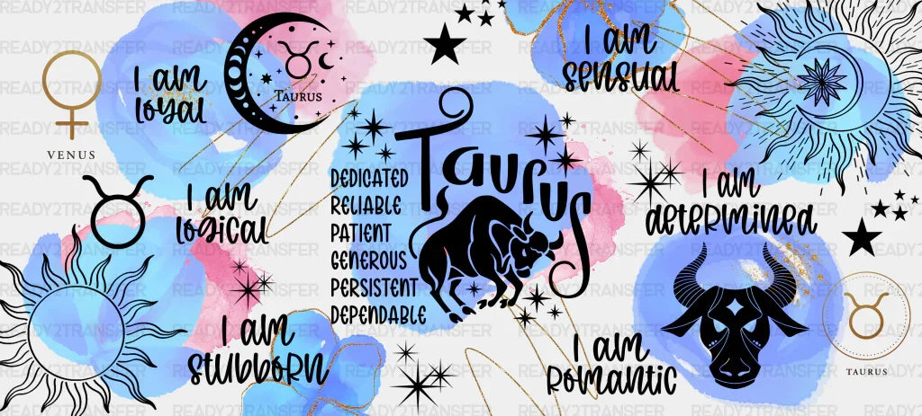 Colorful Taurus Sign - Zodiac Cup Wrap Uv Sticker Permanent Dtf Decal