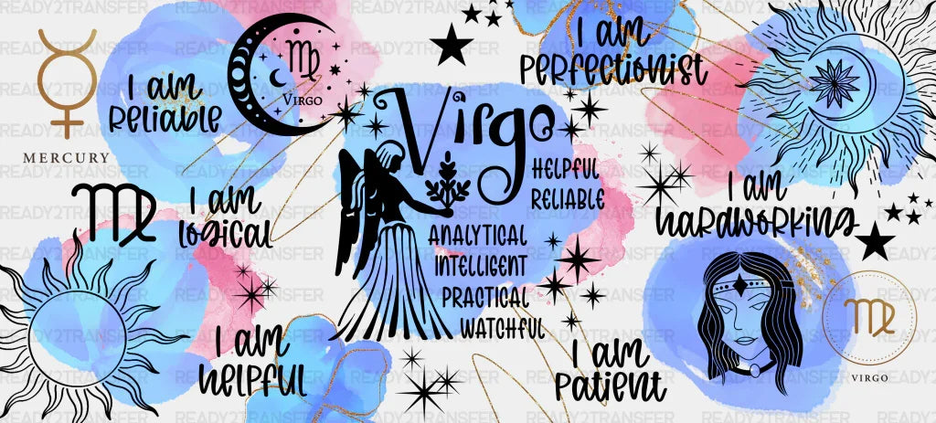 Colorful Virgo Sign - Zodiac Cup Wrap Uv Sticker Permanent Dtf Decal