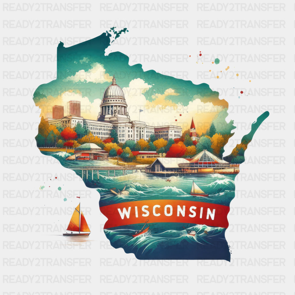Colorful Wisconsin State Design - State & Cities DTF Heat Transfer ready2transfer