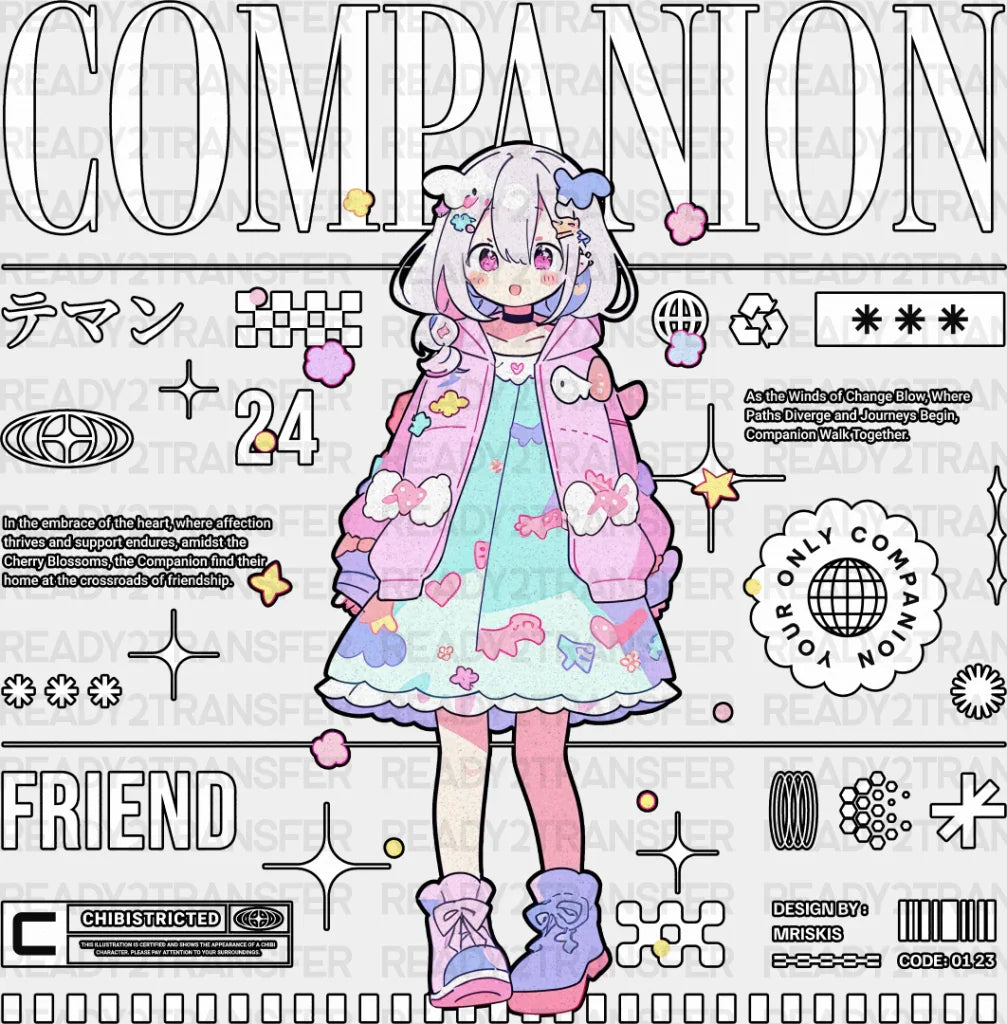 Companion Friend Girl - Anime Dtf Heat Transfer Adult Unisex S & M (10’’) / Dark Color Design